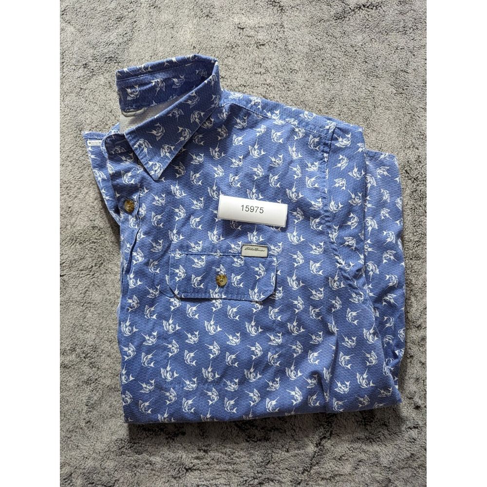 Eddie Bauer Short Sleeve Button Up Shirt Men's Size 2XL Blue - Picture 10 of 10